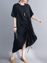 Loose Striped Split-Joint Thin Drawstring Long Dress